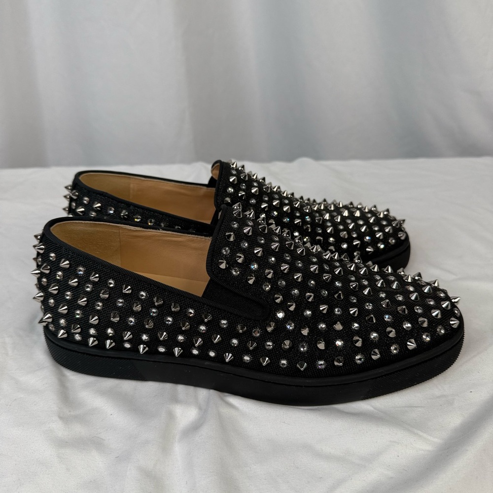 Christian Louboutin Black/Crystal Sv Version Roller 1c1s Flat Shoes - Picture 4 of 11